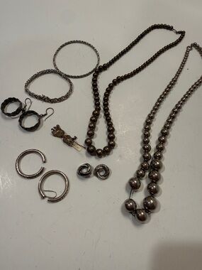 Silver-Tone Beaded Necklace and Hoop Earring Set - Women Jewelry